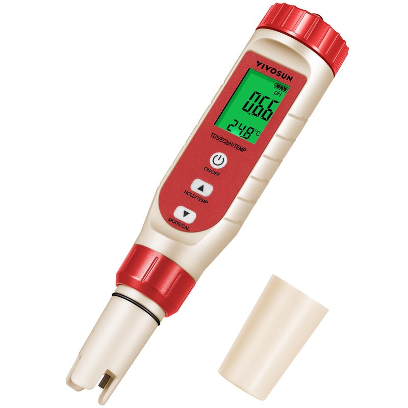 VIVOSUN 4-in-1 Digital pH Meter with pH/TDS/EC/Temp Function, 0-14.0 pH Measurement Range, ±0.1 pH Accuracy Water Quality Tester for Hydroponics, Household Drinking, and Aquarium