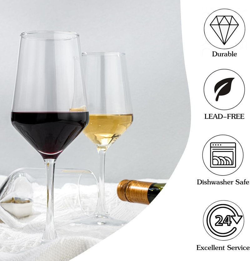 OUWO Wine Glasses Set of 4, 13.5oz Red White Wine Glasses,Lead-free Long Stem Wine Glasses for Home, Party, Wedding, Ideal Wine Accessories Gift,Clear
