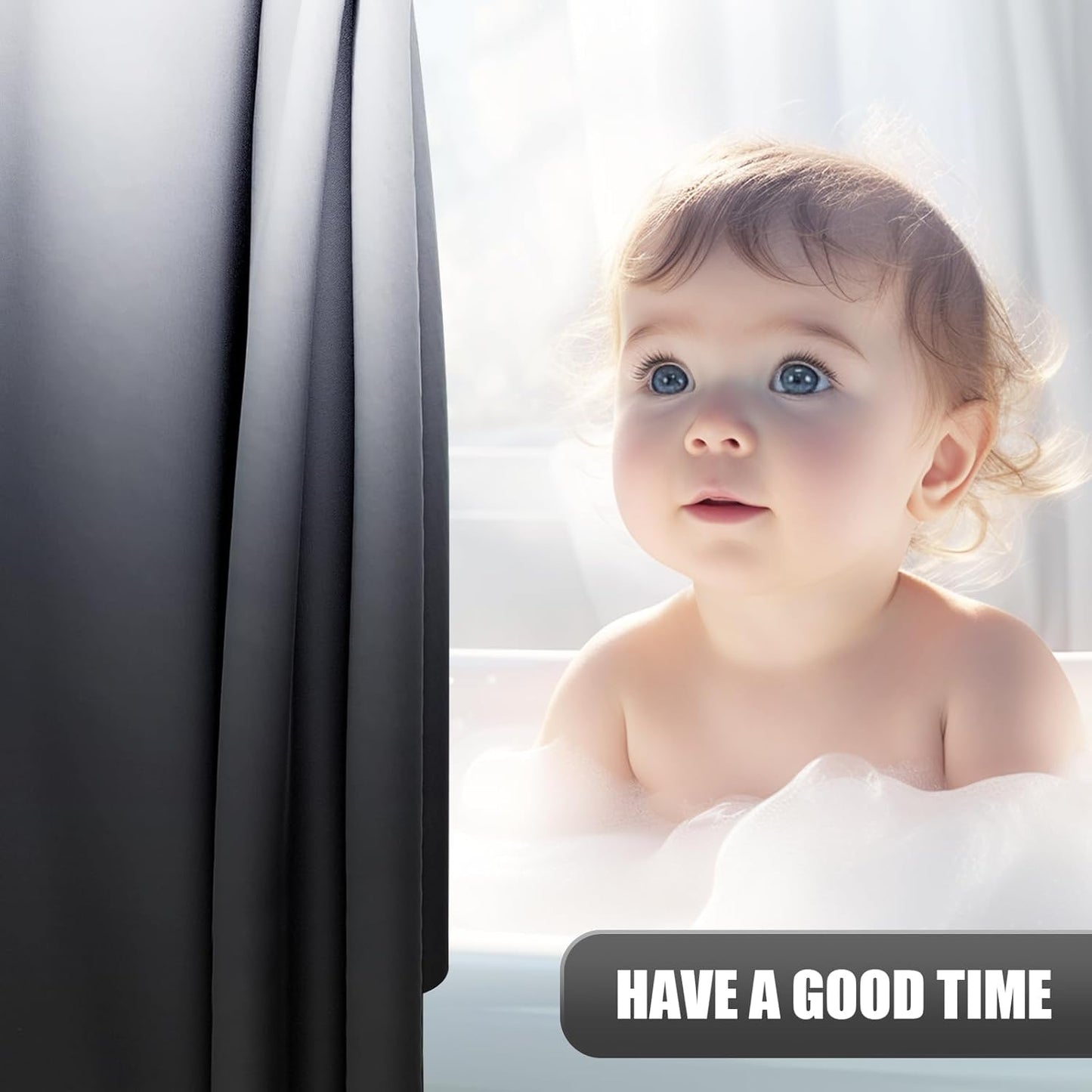 OLANLY Luxury Ombre Shower Curtain Set - Waterproof & Washable Black and Grey | 72x72 Inches