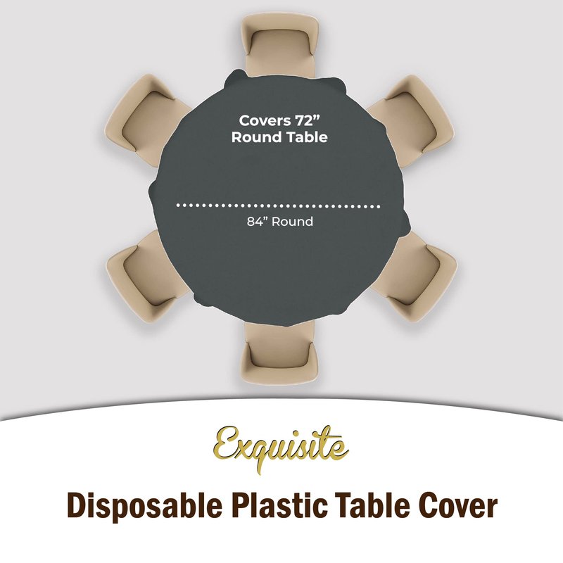 Party Solids Pack Of 6 Premium Plastic Tablecloth 84 Inch Round Plastic Table Cover - Silver