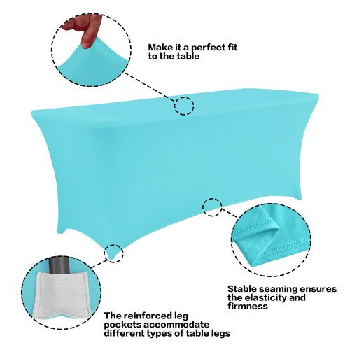 IVAPUPU 2 Pack 4FT Table Cloth for Rectangular Fitted Events Stretch Blue Mist Table Covers Washable Cover Spandex Tablecloth Protector for Party, Wedding, Cocktail, Banquet, Festival