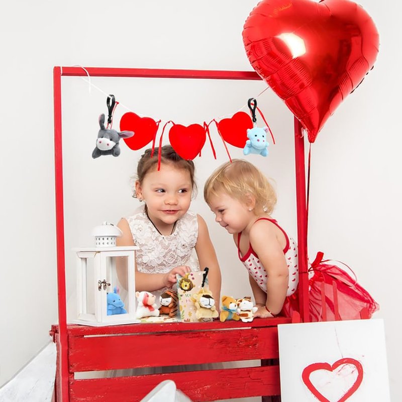 24PCS Valentines Day Cards with Small Stuffed Animals Plush Toys Set, Little Mini Stuffed Animal Keychain Valentine Exchange Cards for Kids Classroom School Exchange Prize, Valentines Day Gifts