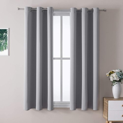 ChrisDowa Small Window Curtains - Grommet Thermal Insulated Room Darkening Panels, Light Grey, 29 x 50 Inch