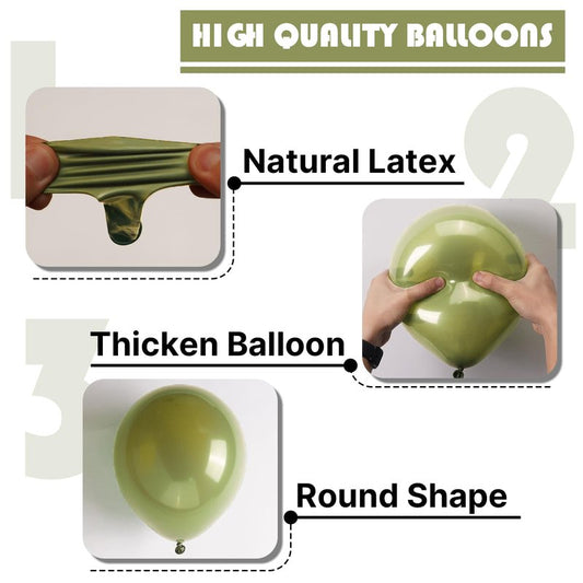 PartyWoo Sage Green Balloons 100pcs Different Sizes of 36 18 12 10 5 Inch Olive Boho Green Latex Balloon Arch Kit for Wedding Birthday Dinosaur Jungle Golf Football Theme Party Decorations Green-F11