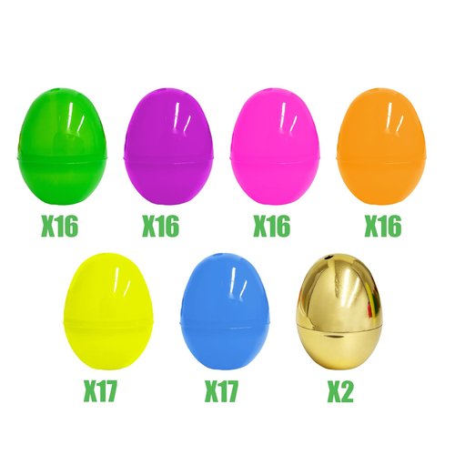 Halystar 100 Pcs Plastic Easter Eggs Bulk (2.3") - Fillable Empty Easter Eggs with 2 Golden Eggs, 6 Bright Colors - Easter Basket Stuffers, Easter Egg Hunt Supplies, Party Favors for Kids Toddlers