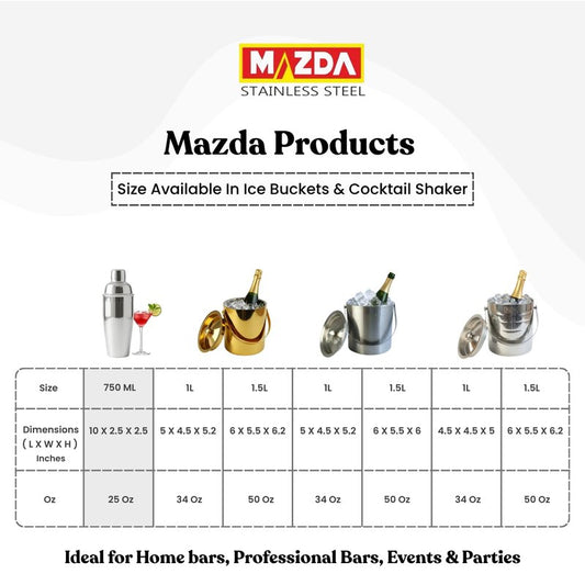 MAZDA Cocktail Shaker, 25 oz Martini Shaker, Drink Shaker Built-in Strainer, Professional Stainless Steel Margarita Mixer, Bartender Kit Gifts