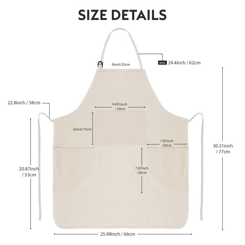 KEVIN&SASA CRAFTS Painting Apron for Men and Women, Professional for Acrylic, Oil and Watercolor Painting, With 3 Pockets, Adjustable Cotton Canvas Bib Apron