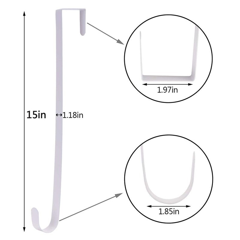Sattiyrch 15" Wreath Hanger for Front Door,Sturdy Steel Wreath Door Hanger,Over The Door Hanger Hook (White,2)