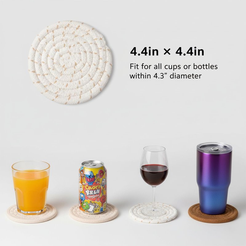 ZEXOLAP Drink Coasters Set of 8 with Holder – Cotton Woven Absorbent Coasters, 4 Colors for Coffee, Beer, Drinks & Tabletop Protection