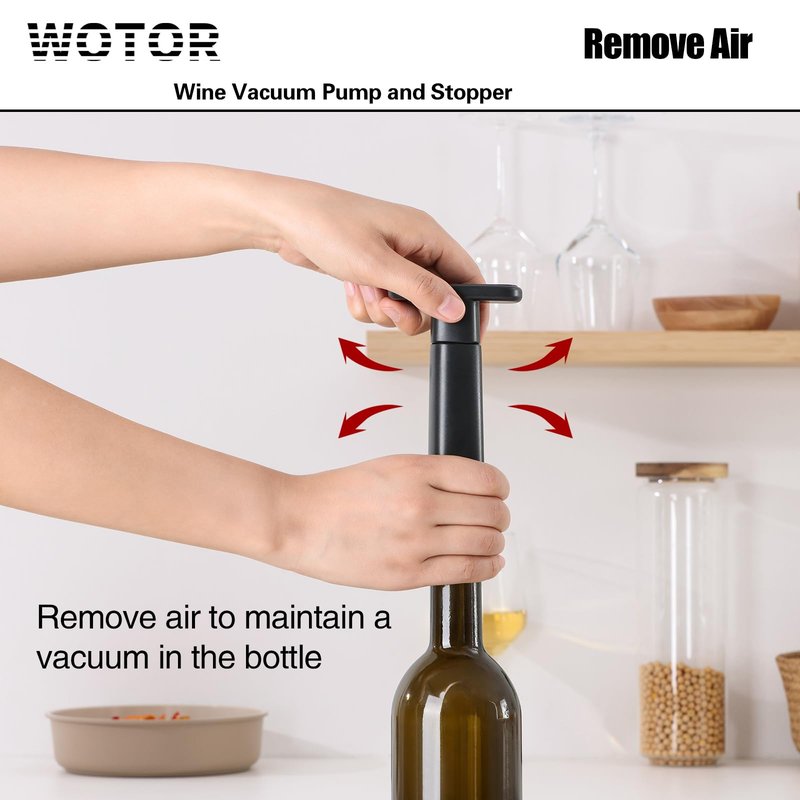WOTOR Wine Stoppers Vacuum, Silicone Wine Saver & Preserver, Reusable Bottle Sealer, Keep Fresh (Black, 12 Pieces)