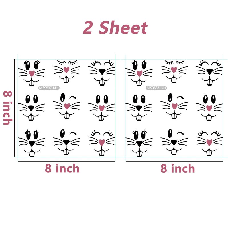 18 Pcs Easter Bunny Face Vinyl Decals - Bunny Faces DIY Craft Vinyl Art Stickers, Wall Decals, Glass Window Stickers
