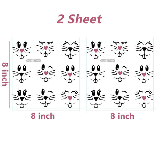 18 Pcs Easter Bunny Face Vinyl Decals - Bunny Faces DIY Craft Vinyl Art Stickers, Wall Decals, Glass Window Stickers