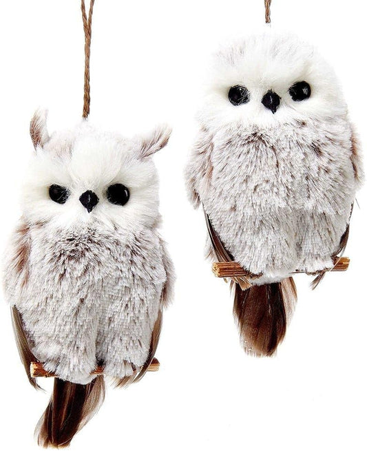 Kurt Adler Owl Ornaments Set - 2 Assorted Brown & White Designs | Perfect Holiday Decor