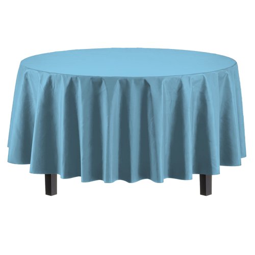 Exquisite Party Solids 6-Pack Premium Plastic Tablecloth 84in. Round Plastic Table Cover - Sky Blue
