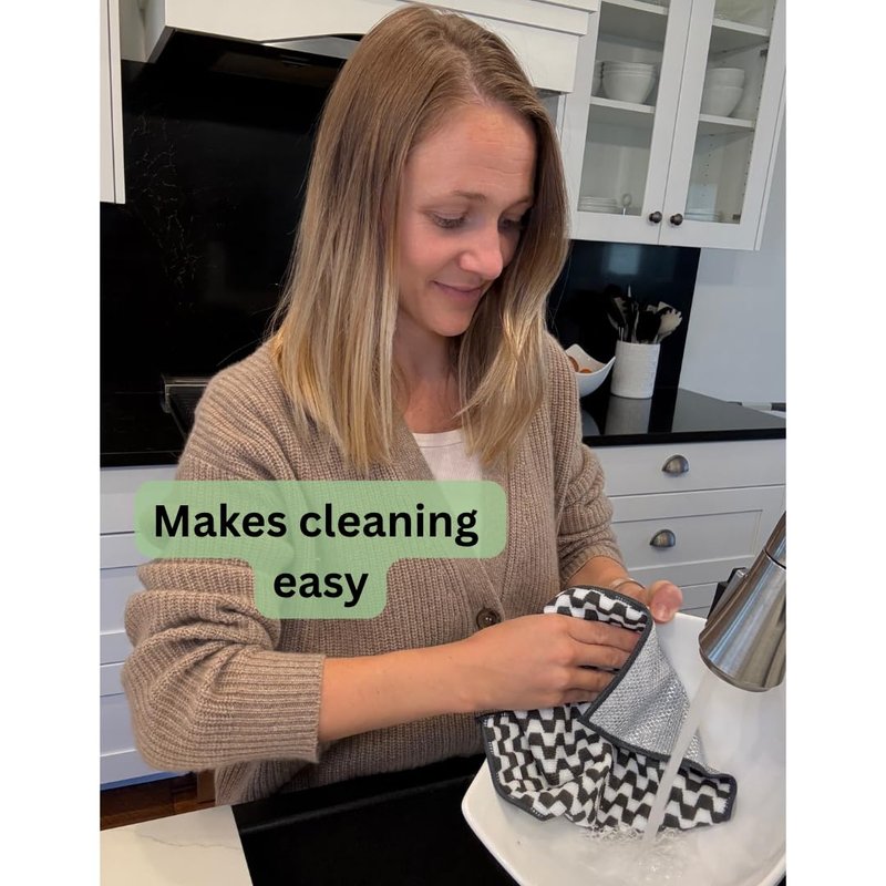 Severn Dish Cloths for Washing Dishes 4pk. Odor-Resistant Dish Rags with Non-Scratch Wire Scrubber Side for Kitchen Cleaning. Grime-Fighting Bamboo-Charcoal Microfiber 2-Sided Dishrags. Machine Wash