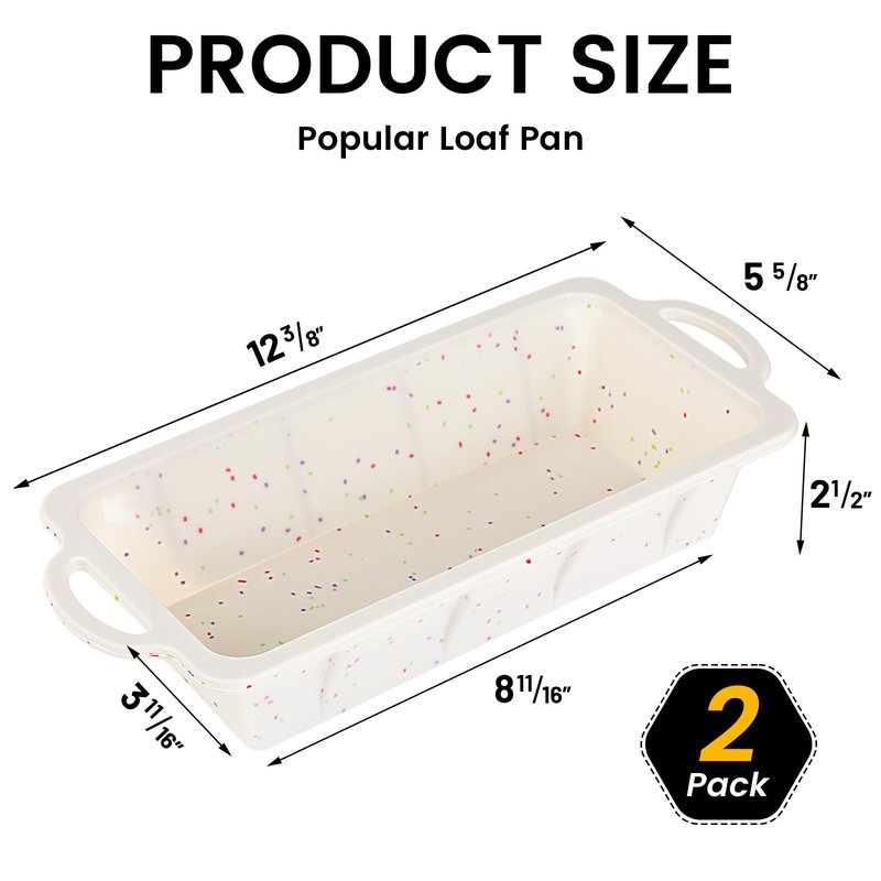 Vinino Silicone Bread Loaf Pan with Metal Reinforced Frame, 9.5 x 5 in Non-stick Silicone 1 lb Loaf Pan for Baking, 2 Pack Durable Bread Pan for Oven Dishwasher Safe - Cream