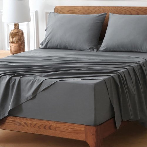 HYPREST Queen Sheet Set - Extra Deep Pocket 100% Cotton, Grey Luxury Cooling Sheets for 18"-24" Mattresses