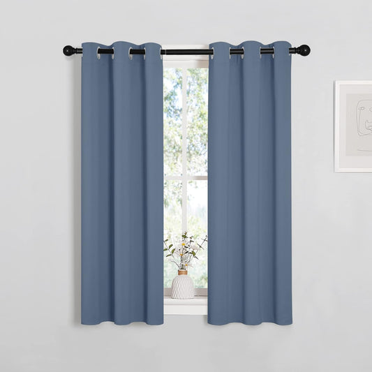NICETOWN Thermal Insulated Blackout Curtains - Room Darkening Grommet Drapes | Stone Blue, Set of 2, 29x45 Inches