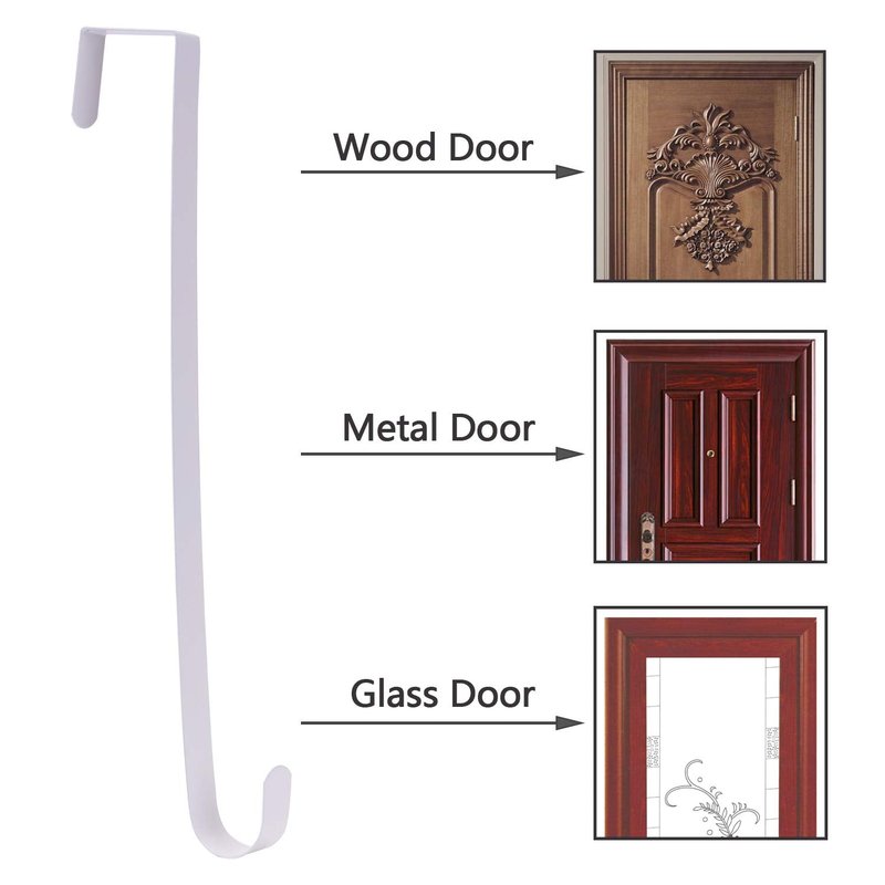 Sattiyrch 15" Wreath Hanger for Front Door,Sturdy Steel Wreath Door Hanger,Over The Door Hanger Hook (White,2)