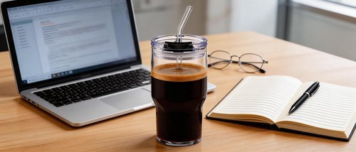 BLUEPOLAR 470ml/16oz Ribbed Glass Tumbler with Straw and Lid, BPA-Free Reusable Iced Coffee Cups with Lids, Thickened Coffee Tumbler for Office/Travel/Car (18oz)