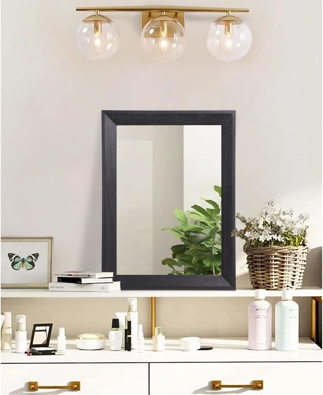 AAZZKANG Black Rectangle Wall Mirror - Decorative Wood Framed Design for Bedroom, Bathroom, or Living Room