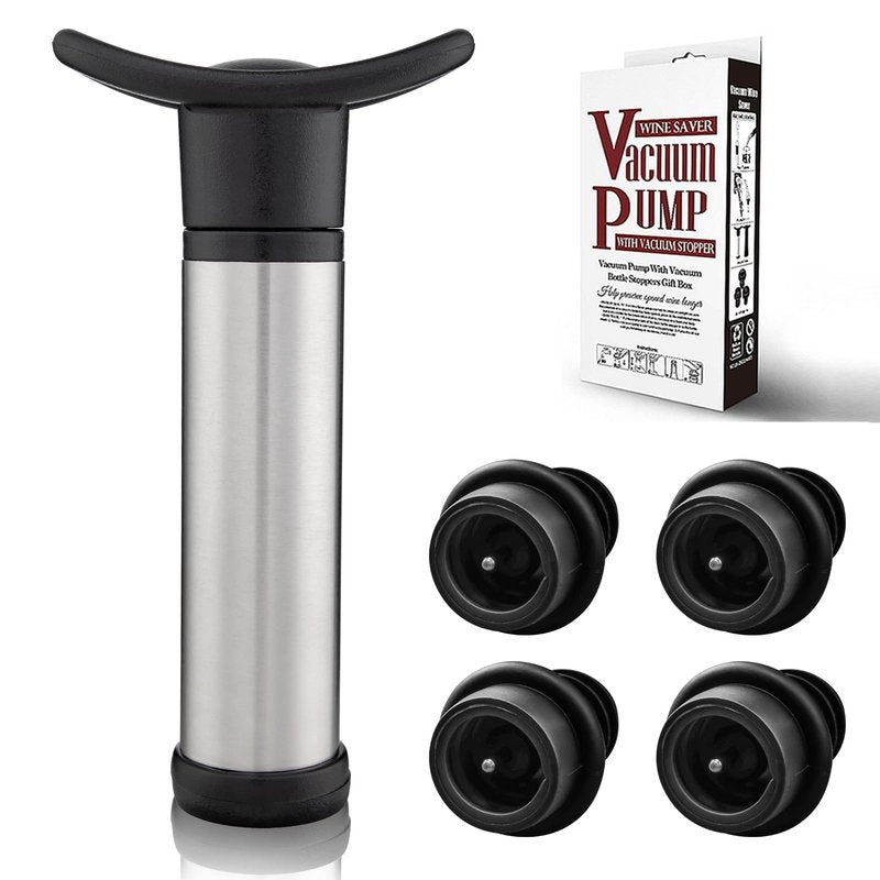 Wine Saver Vacuum Pump with 4 Wine Stoppers, Wine Bottle Stoppers with Food Grade Silicone Leak proof Keep Fresh Suitable for All Standard Wine Bottles