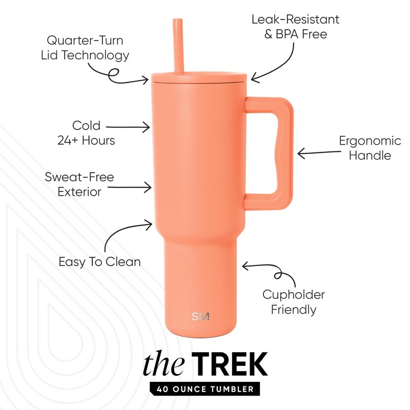 Simple Modern 40 oz Trek Tumbler with Handle and Straw Lid | Cup Holder Friendly Insulated Stainless Steel Travel Mug | Mango