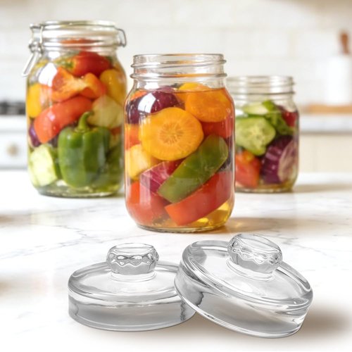Fullgreat 4 Pack Fermentation Glass Weights with Handle for Large Wide Mouth Mason Jars, Dishwasher Safe