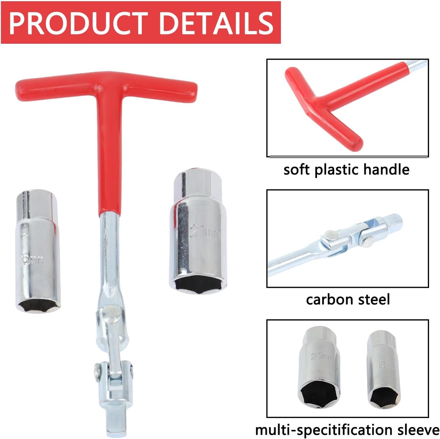 Skiennix Spark Plug Socket Wrench - T-Handle Design for 5/8" & 13/16" Sockets | Ideal for Motorcycles & Lawn Mowers