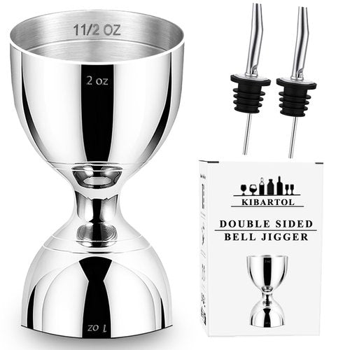 Jigger for Bartending, 2 oz 1 oz Bartender Jigger Stainless Steel, Double Cocktail Jiggers with Internal Measurements, Bar Tool for Bartending, Shot Drink Measurer for Cocktails(1Jigger - 2 Pourers）