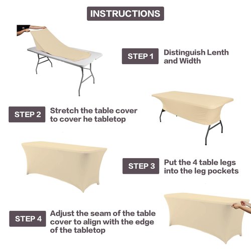IVAPUPU 2 Pack 4FT Table Cloth for Rectangular Fitted Events Stretch Champagne Table Covers Washable Cover Spandex Tablecloth Protector for Party, Wedding, Cocktail, Banquet, Festival