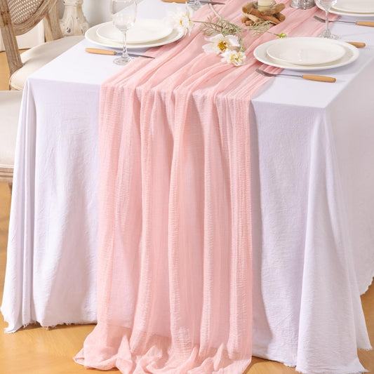 Skiennix Blush Pink Cheese Cloth Table Runner - 120 Inch Soft Rustic Boho Decor for Events