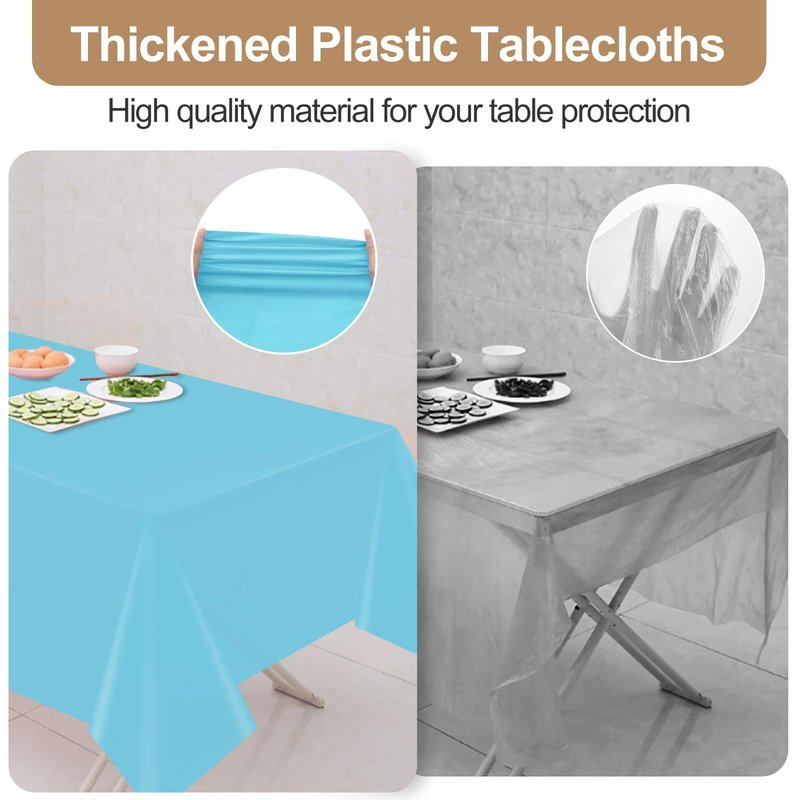 Kongdaoth Light Blue 16 Pack 54 x 108 Inch Plastic Tablecloths, Disposable Rectangle Tablecloth, Party Table Cover Plastic Table Cloth