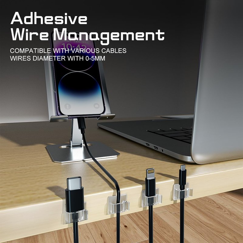 KGROTE 100PCS Cable Clips, Adhesive Wire Clips Strong Cord Clips Wire Holders, Cable Management Clips for Desk, Wall, Car, TV, Ethernet Cable (Clear, Small)