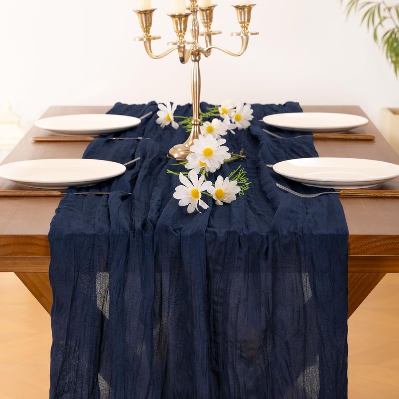 Socomi Navy Blue Summer Cheesecloth Table Runner Boho Rustic Gauze 120 inch 10FT Cheese Cloth Sheer Runner for Wedding Party Baby Shower Birthday Home Decor Holiday Decorations