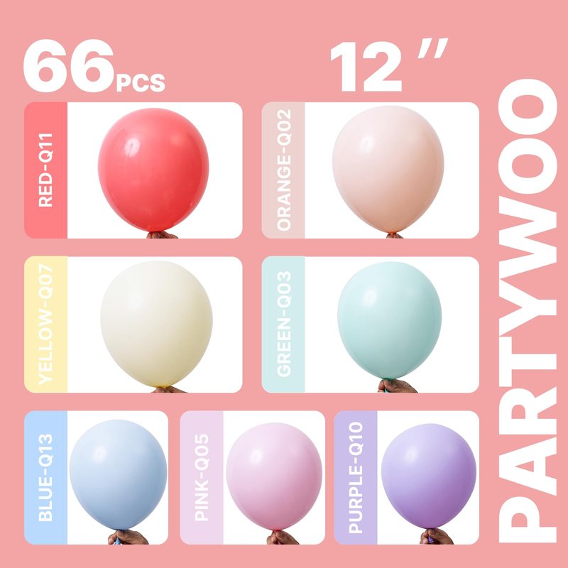 PartyWoo Pastel Balloons 66pcs 12 Inch Pastel Rainbow Latex Balloons for Baby Shower Gender Reveal Engagement Bachelorette Easter Bridal Shower Anniversary Retirement Birthday Party Decorations