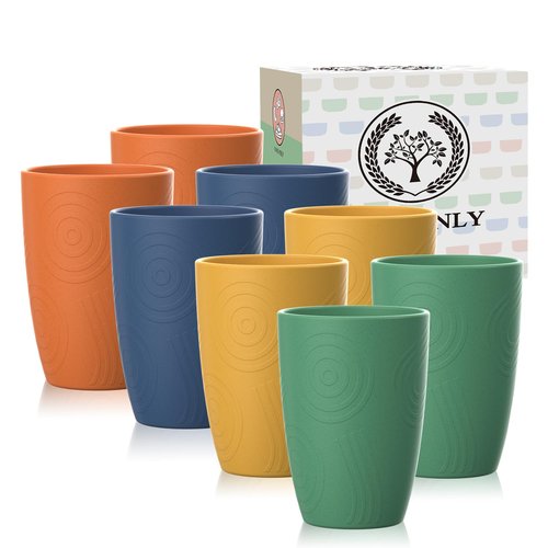 Homienly Wheat Straw Cups, Premium Alternative to Plastic Cup Set of 8, Unbreakable Lightweight Drinking Cups for Kitchen, Outdoor, RV, Microwave and Dishwasher Safe Drinking Glasses(12 OZ, Multi)