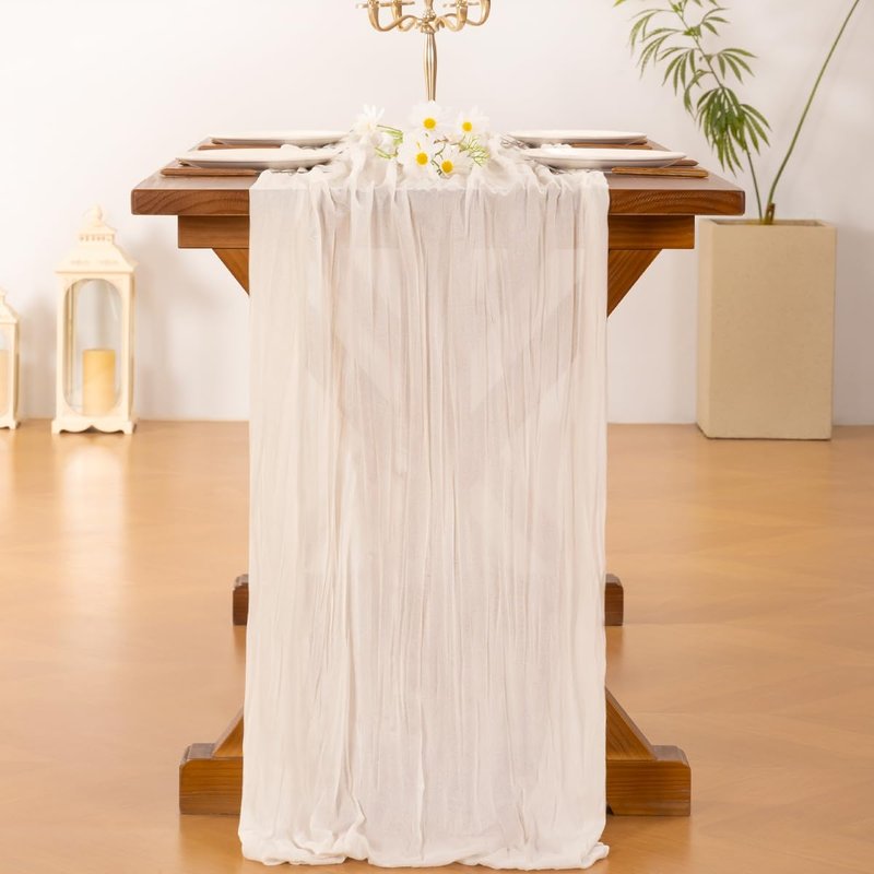 Socomi Ivory White Cheesecloth Table Runner Summer Boho Rustic Gauze 120 inch 10FT Cheese Cloth Sheer Runner for Wedding Party Baby Shower Birthday Home Decor Holiday Decorations