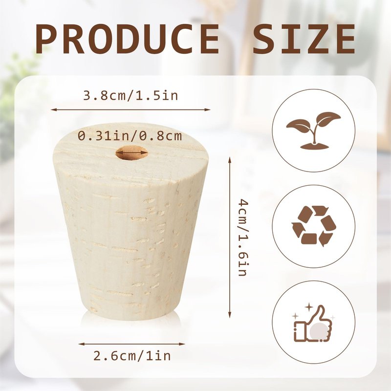 Ziliny 3 Pcs Drilled Fermentation Corks for Most 3 5 6 Gallon Glass Carboy Tapered Corks for Bubble Airlock Wood Stopper Bungs for Home Brewing Wine, Not Include Airlock, 1 x 1.5 x 1.6 inches
