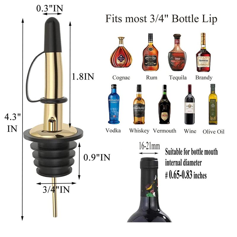 Pafusen 12 Pack Liquor Bottle Pourers, Liquor Pour Spout for Liquor Bottles, Stainless Steel Olive oil Dispenser Spout, Alcohol Pourer Spouts Dust Caps Covers Fixed, Gold