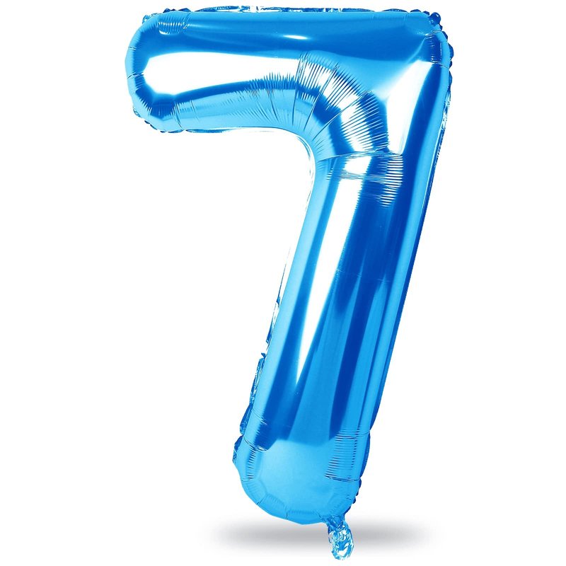 40" Blue Number 7 Balloon for Boys, Large Self Inflating Foil Number Balloons Set 0-9, Digital Helium 7 Balloons for Men 17th 70th Birthday Anniversary Graduation New Year Party Decorations Supplies