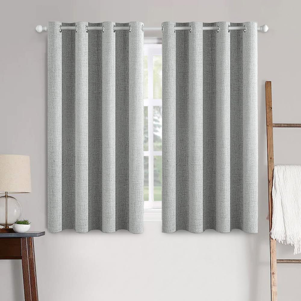 MIULEE Blackout Linen Curtains - Thermal Insulated Grommet Drapes for Bedroom & Living Room | Glacier Gray, 52 x 63 Inch (2 Panels)