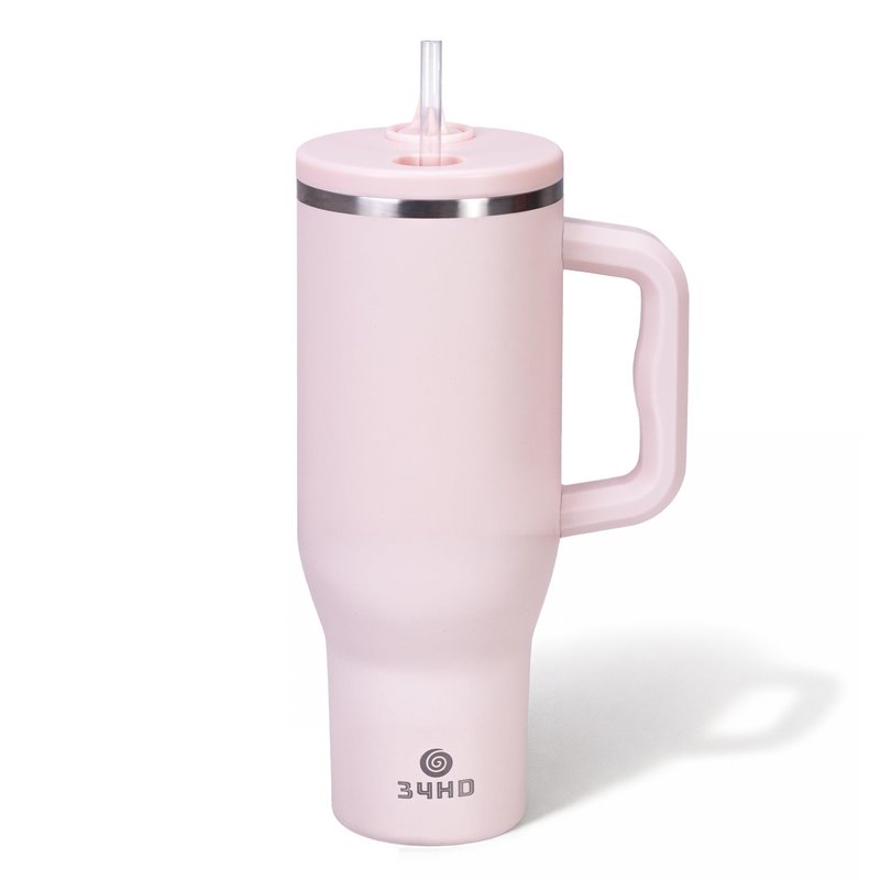 34HD 40 oz Stainless Steel Tumbler - Leakproof Insulated Water Bottle with Handle, Magnetic Lid and Flexible Straw - 48 Hours Iced – Perfect for Men, Women, Birthday Present, Pink - Rose Dust
