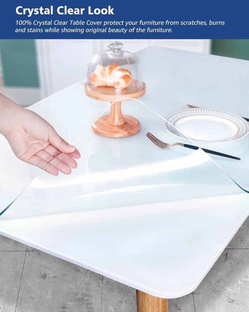 46X46 Inch Clear Plastic Table Cover on Top of Coffee Dining Table Computer Office Desk Pad Protector Durable Heavy Duty Desktop Cover Mat Vinyl Tablecloth for Furniture Surface Protection