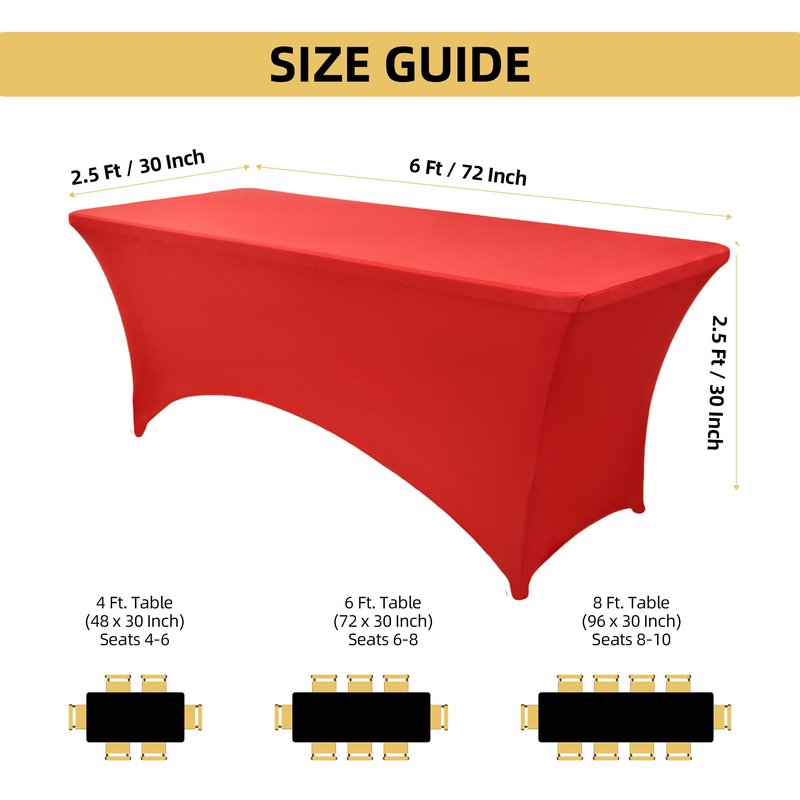 ZarzaaSik 6-Pack 6ft Red Spandex Table Covers for Rectangle Standard Folding Tables - Wrinkle Resistant Stretch Tablecloths - Ultimate Fitted Table Protector for Parties, Trade Shows, Wedding