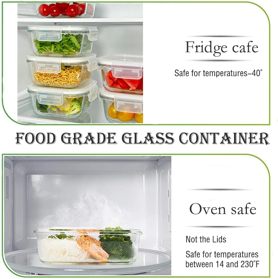 Skiennix 16oz Square Glass Meal Prep Containers - BPA-Free, Heat-Resistant, Microwave & Dishwasher Safe | 4 Pack