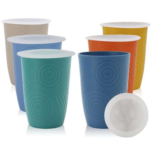 Homienly Wheat Straw Cups,Unbreakable Drinking Glasses 16oz,6-Pack Dishwasher Safe Cups with Lids for Parties,Beach-Colorful