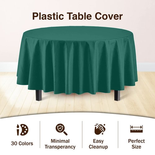 Exquisite Party Solids 6-Pack Premium Plastic Tablecloth 84in. Round Plastic Table Cover - Dark Green
