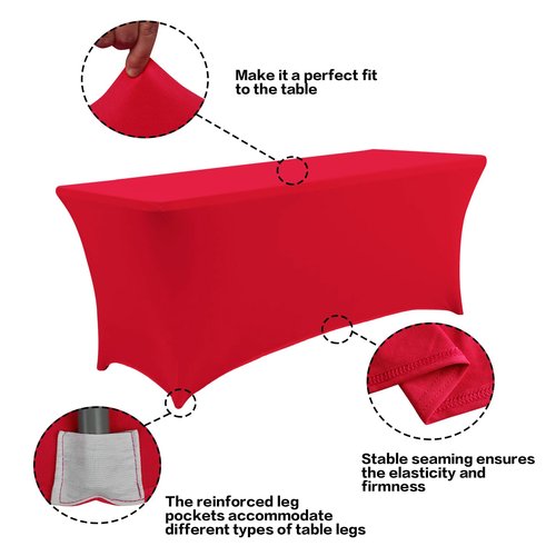 IVAPUPU 4FT Table Cloth for Rectangular Fitted Events Stretch Red Table Covers Washable Cover Spandex Tablecloth Protector for Party, Wedding, Cocktail, Banquet, Festival