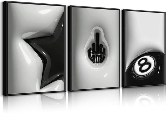 WNRTEKNK Lucky 8 Ball Wall Art - Trendy Black & White Canvas Print for Teen Rooms | 12x16 in Unframed